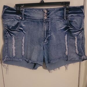Trendy Blue Distressed Jean Shorts